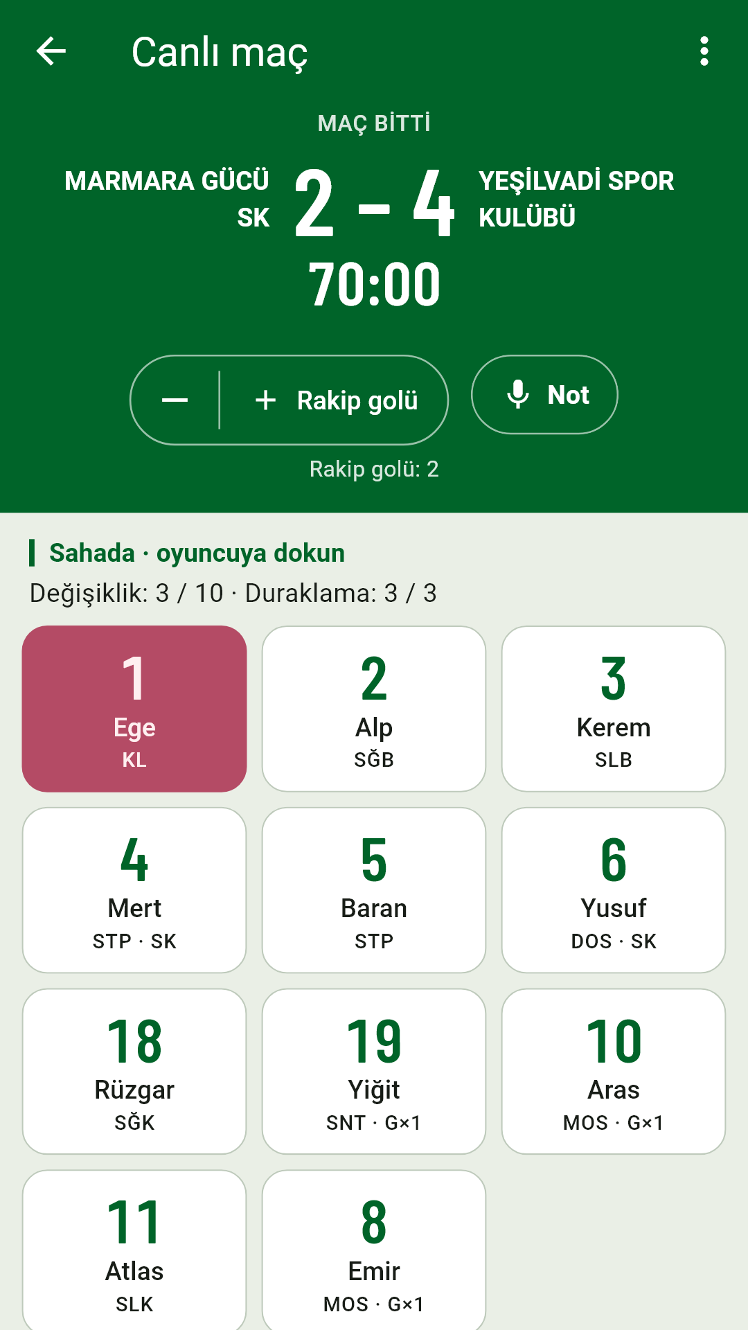 Canlı maç ekranı