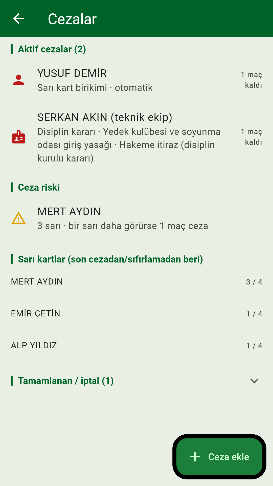 Cezalar ekranı